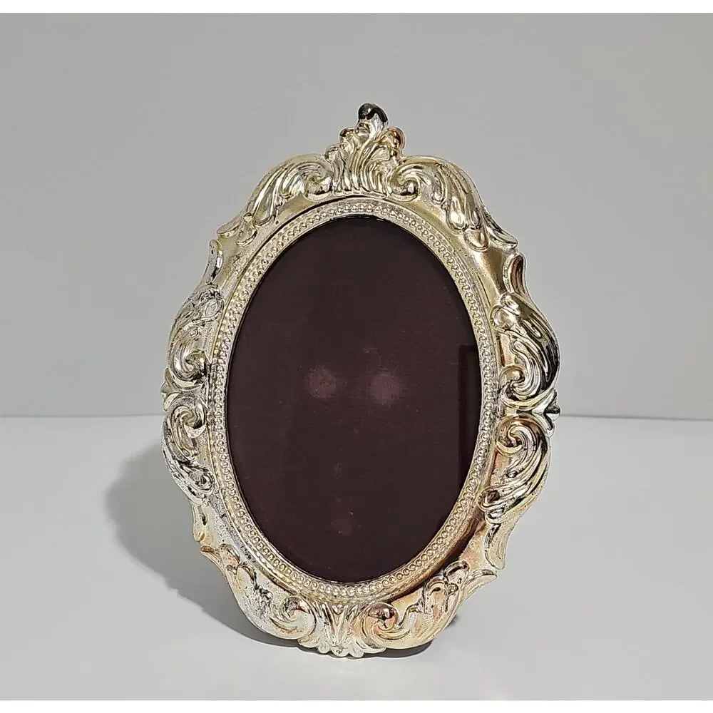 Vintage Teleflora Silver Plated Oval Photo Frame Ornate Rococo Baroque Coquette